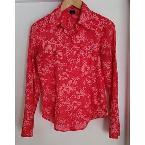 Gap Blouse Size S Floral Red Cotton Blend Women's Top Lightweight